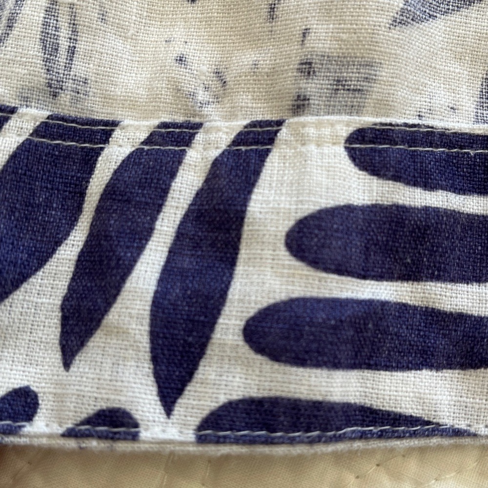 100% Linen Dress Women's Medium Sleeveless Pockets Print Blue White Beach Flare - Picture 14 of 16